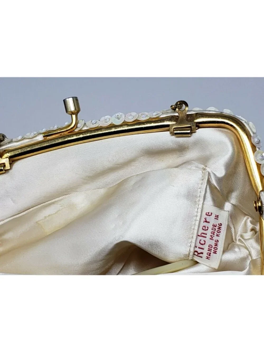 Vintage Richere Hand Bag By Walborg Beaded Clutch Purse Ivory Color